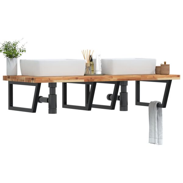 vidaXL &Eacute;tag&egrave;re de vasque murale acier et bois massif d'acacia