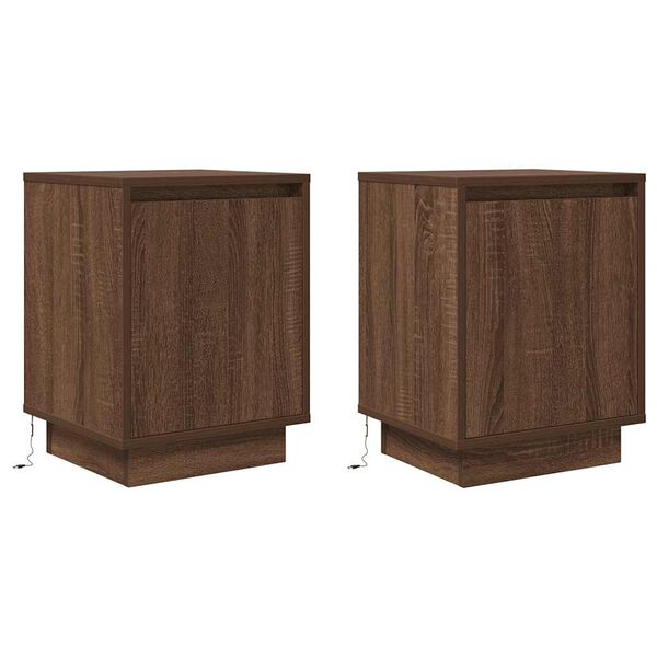 VidaXL Tables de chevet avec lumi&egrave;res LED 2pcs ch&ecirc;ne marron 38x34x50cm