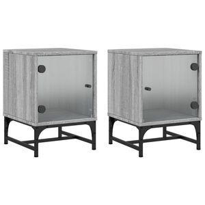 vidaXL Tables de chevet et portes vitr&eacute;es 2 pcs sonoma gris 35x37x50cm