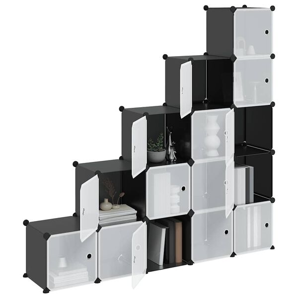 vidaXL Cubes de rangement 15 pcs avec portes Noir PP