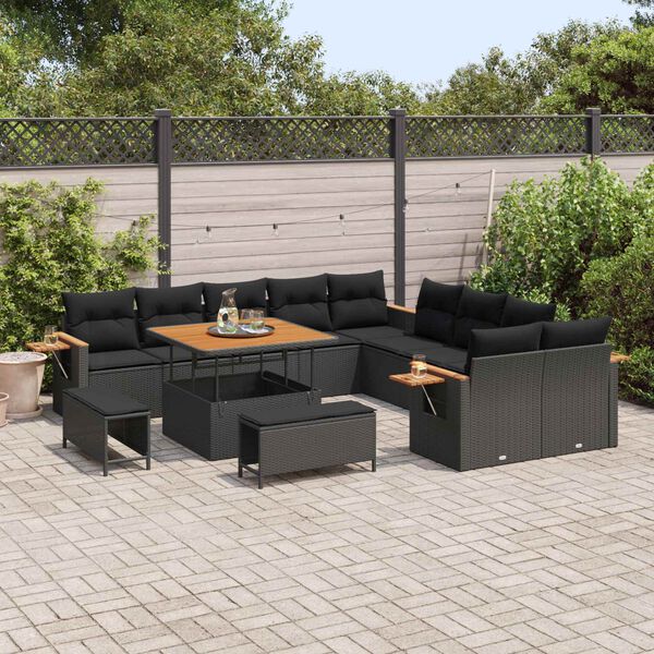 vidaXL Ensemble de canap&eacute; de jardin avec coussin 17 pcs Noir polyrotin