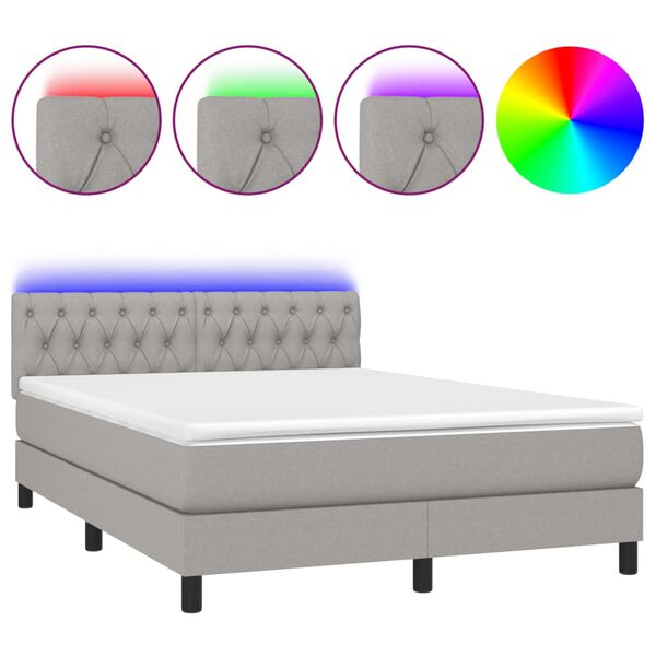 vidaXL Sommier &agrave; lattes de lit et matelas et LED Gris clair 140x200 cm