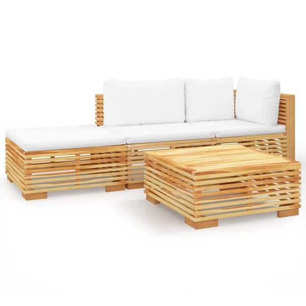 vidaXL Salon de jardin 4 pcs avec coussins Bois de teck solide