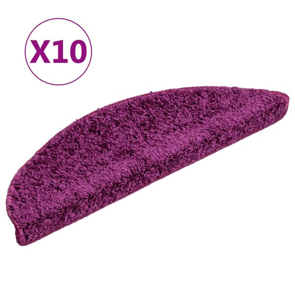 vidaXL Tapis d'escalier 10 pi&egrave;ces 56x17x3 cm Violet Demi-rond