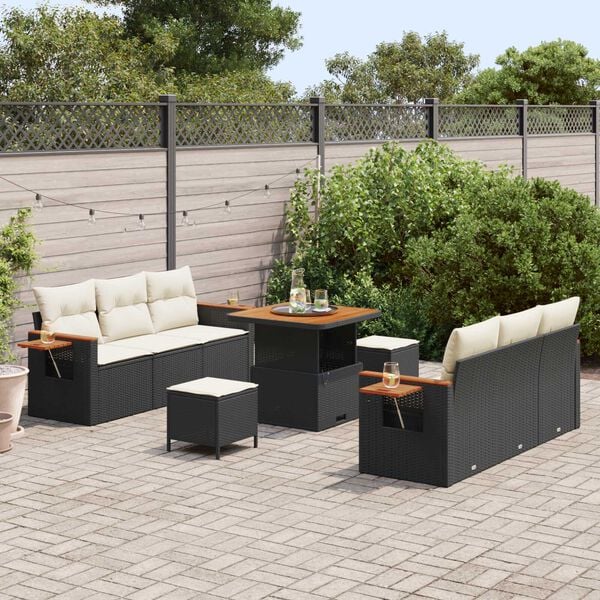 vidaXL Ensemble de canap&eacute; de jardin 11 pcs Noir et Cr&egrave;me polyrotin