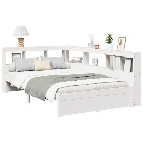 vidaXL Lit biblioth&egrave;que sans matelas blanc 120x200 cm bois pin massif