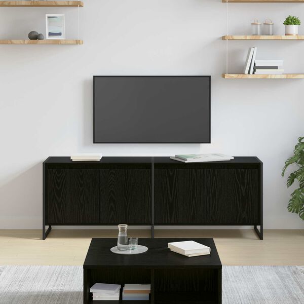 vidaXL Meuble TV Ch&ecirc;ne noir 140 x 36 x 49.5 cm Bois d'ing&eacute;nierie