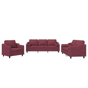 vidaXL Ensemble de canap&eacute;s 3 pcs avec coussins rouge bordeaux tissu