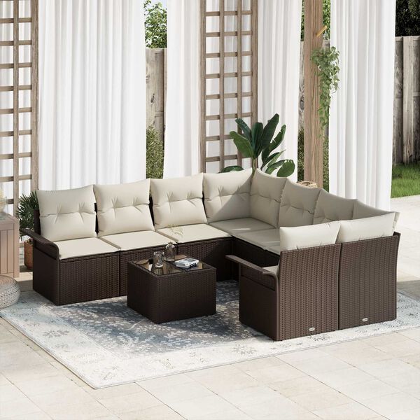 vidaXL Ensemble de canapé de jardin avec coussin 9 pcs Marron et Crème