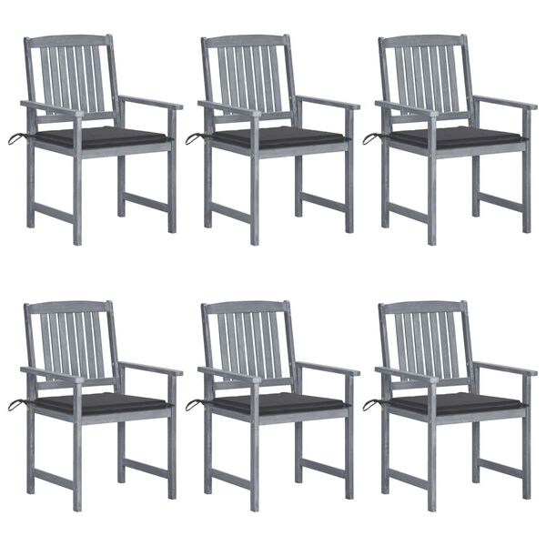 vidaXL Chaises de jardin et coussins lot de 6 Bois acacia massif Gris