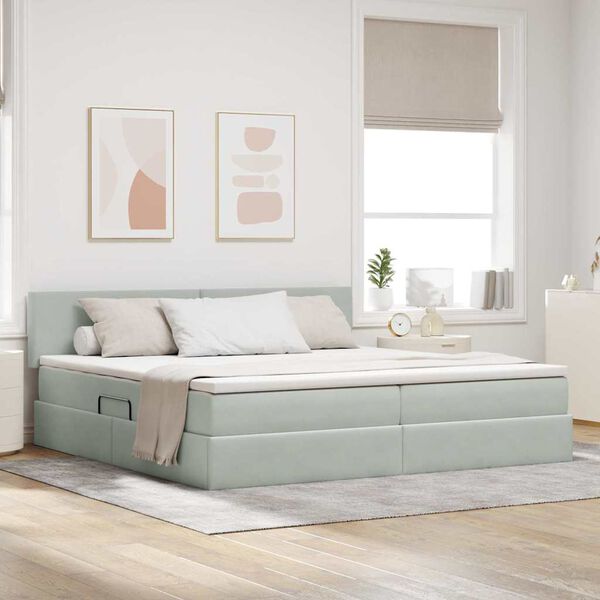 vidaXL Lit de Rangement avec matelas Gris clair 200 x 200 cm Velours