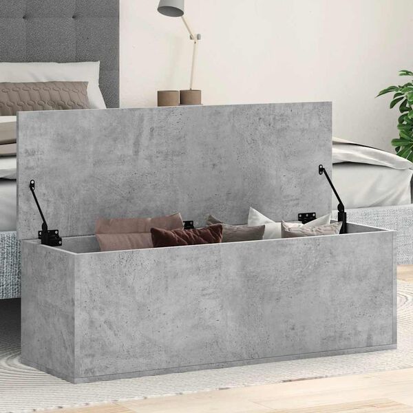 vidaXL Bo&icirc;te de rangement gris b&eacute;ton 102x35x35 cm bois d'ing&eacute;nierie
