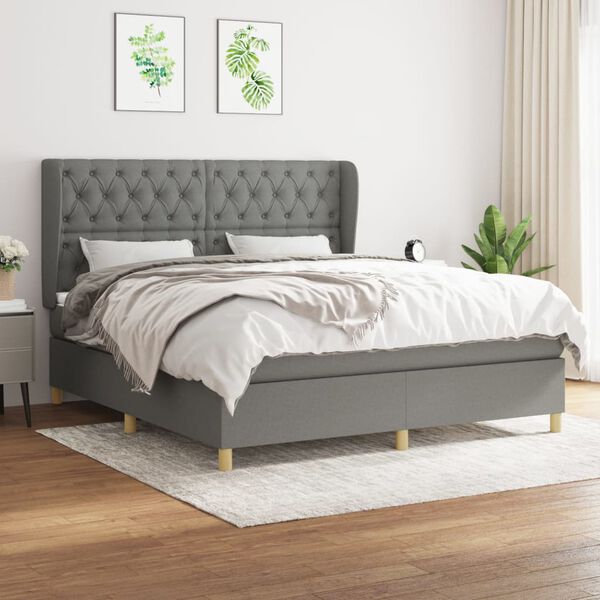 vidaXL Sommier &agrave; lattes de lit avec matelas Gris fonc&eacute; 160x200cm Tissu