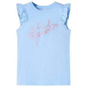 T-shirt enfants avec manches &agrave; volants bleu clair 104