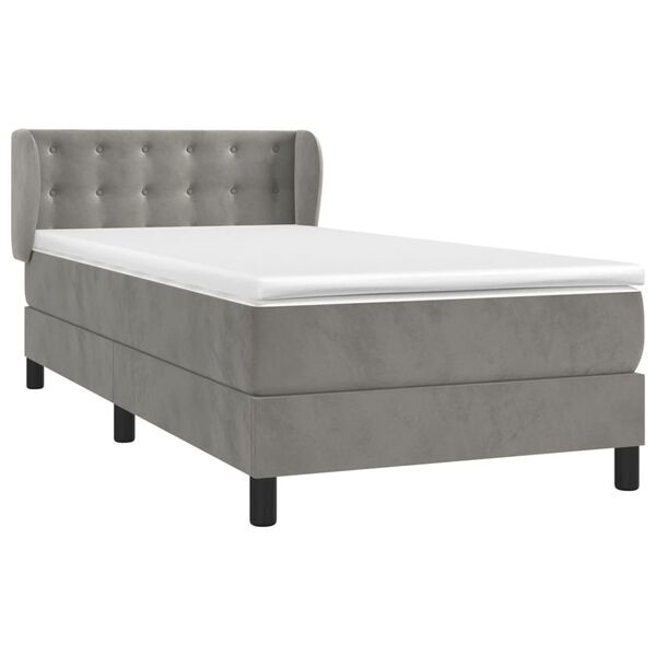 vidaXL Sommier &agrave; lattes de lit et matelas Gris clair 90x190 cm Velours