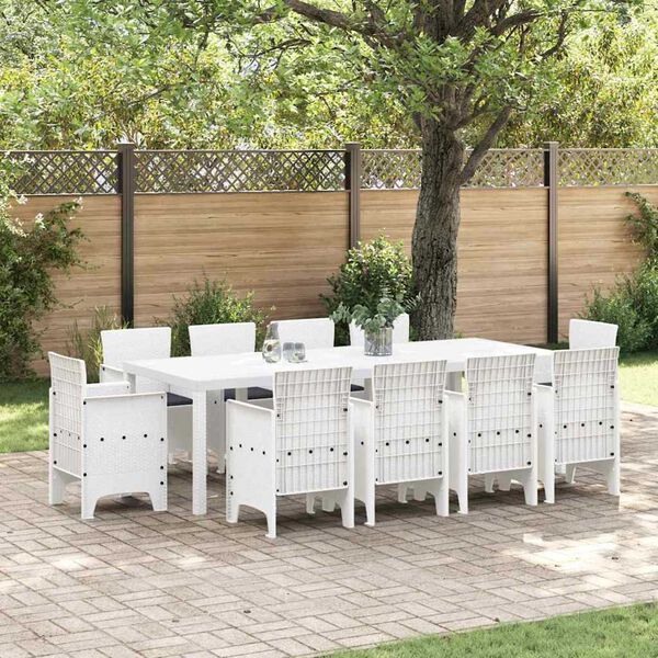vidaXL Ensemble de salle à manger pour jardin 11 pcs Blanc Rattan Polt