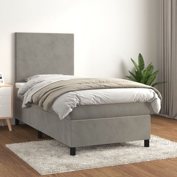 vidaXL Sommier &agrave; lattes de lit et matelas Gris clair 90x200 cm Velours