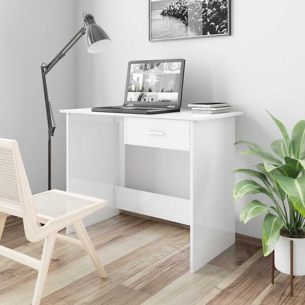 vidaXL Bureau Blanc brillant 100x50x76 cm Bois d&rsquo;ing&eacute;nierie