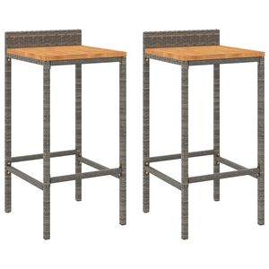 vidaXL Tabourets de bar lot de 2 gris r&eacute;sine tress&eacute;e et bois d'acacia