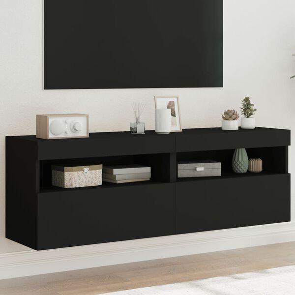 vidaXL Meubles TV muraux avec lumi&egrave;res LED 2 pcs noir 60x30x40 cm