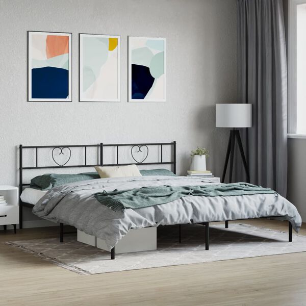 vidaXL Cadre de lit m&eacute;tal sans matelas avec t&ecirc;te de lit noir 200x200cm