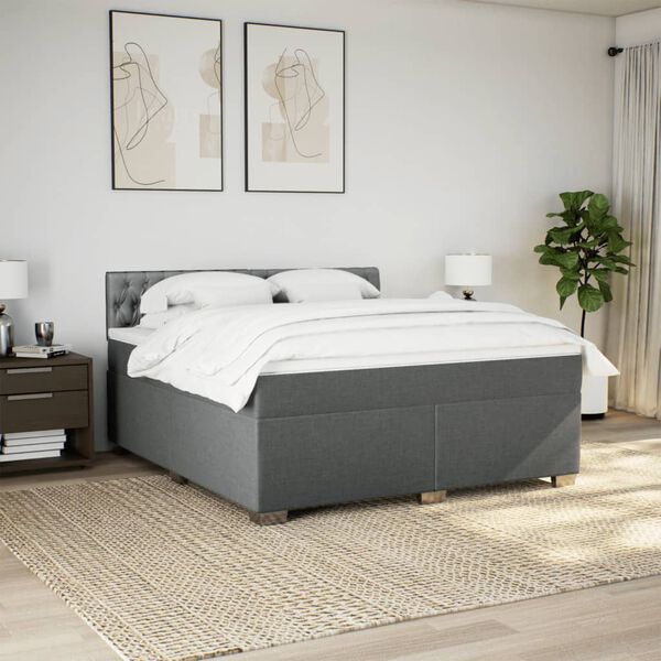 vidaXL Sommier &agrave; lattes de lit avec matelas Gris fonc&eacute; 180x200cm Tissu
