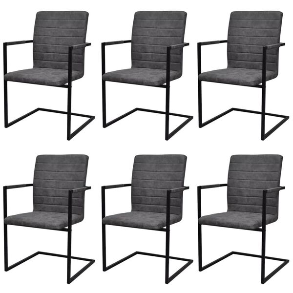 vidaXL Chaises à manger cantilever lot de 6 gris foncé similicuir