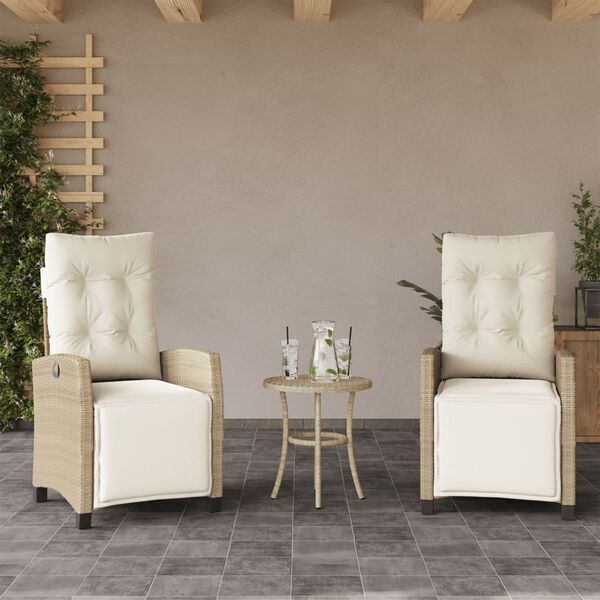 vidaXL Ensemble de bistro 3 pcs avec coussins beige r&eacute;sine tress&eacute;e
