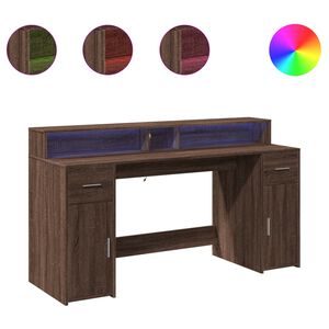 vidaXL Bureau et lumi&egrave;res LED ch&ecirc;ne marron bois d'ing&eacute;nierie