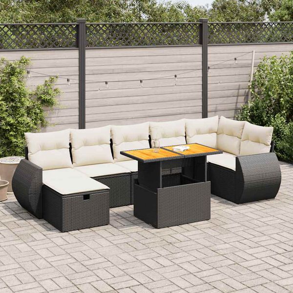vidaXL Salon de jardin 5 pcs avec coussins noir r&eacute;sine tress&eacute;e acacia