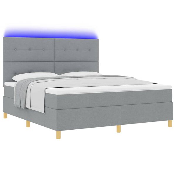 vidaXL Lit &agrave; ressort LED avec matelas Gris clair 180 x 200 cm tissu
