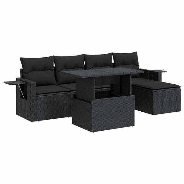 vidaXL Salon de jardin 6 pcs avec coussins noir r&eacute;sine tress&eacute;e