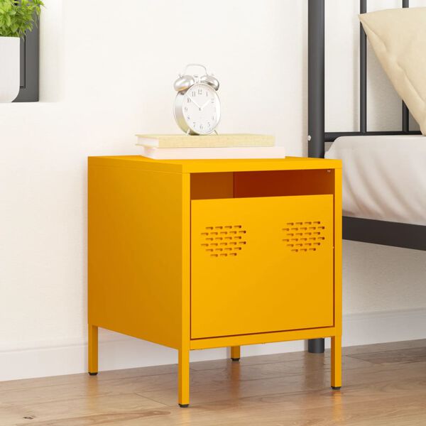 vidaXL Table de chevet jaune moutarde 35x39x43,5 cm acier