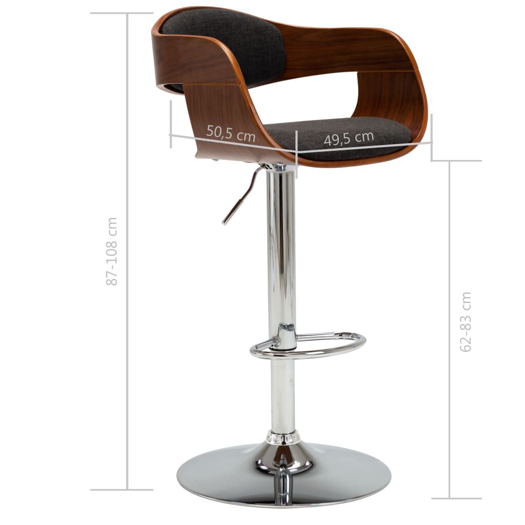 vidaXL Tabouret de bar Gris Bois courbé et tissu