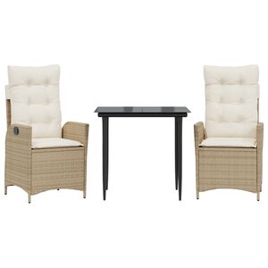 vidaXL Ensemble &agrave; manger de jardin et coussins 3 pcs Beige poly rotin