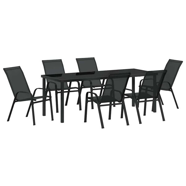 vidaXL Ensemble de salle &agrave; manger pour jardin 7 pcs Noir