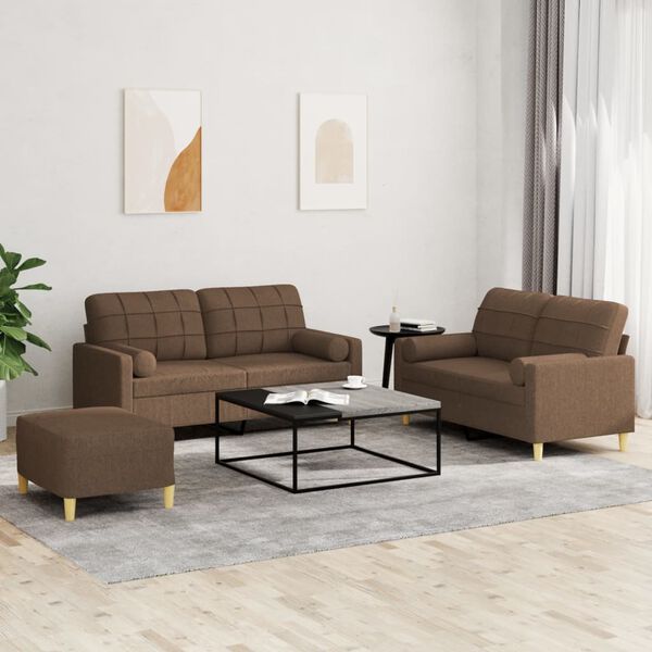 vidaXL Ensemble de canap&eacute;s 3 pcs avec coussins marron tissu