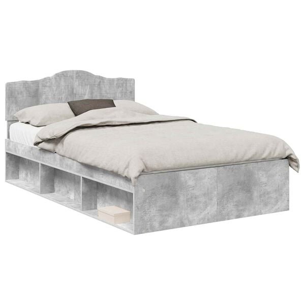 vidaXL Cadre de lit Gris B&eacute;ton 135 x 190 cm Bois de pin massif