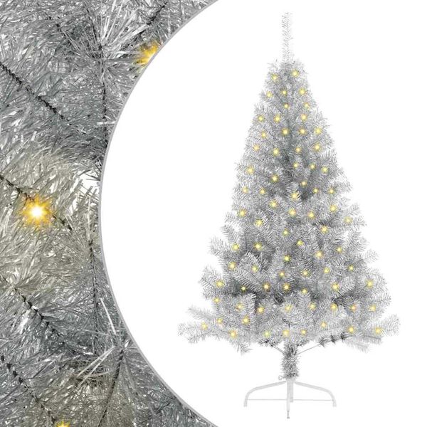 vidaXL Sapin de No&euml;l artificiel pr&eacute;-&eacute;clair&eacute; Argent 150 cm PET