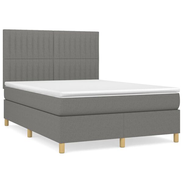 vidaXL Sommier &agrave; lattes de lit avec matelas Gris fonc&eacute; 140x190cm Tissu