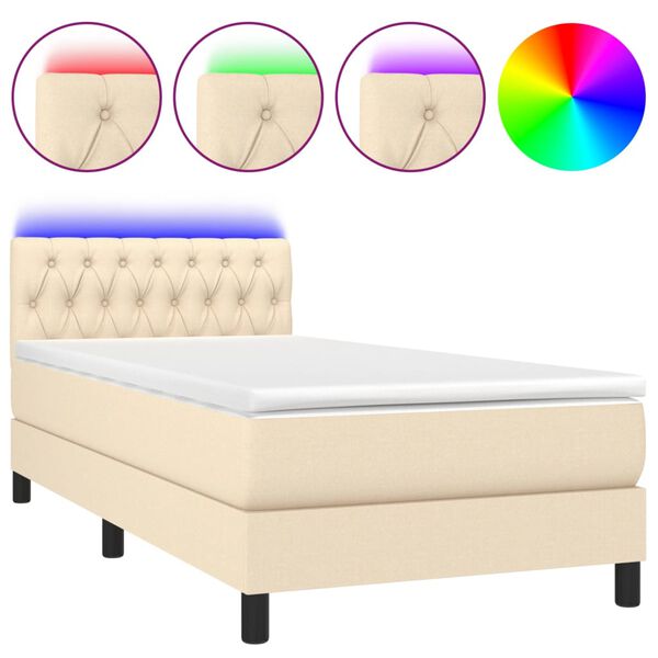 vidaXL Sommier &agrave; lattes de lit avec matelas LED Cr&egrave;me 100x200 cm Tissu