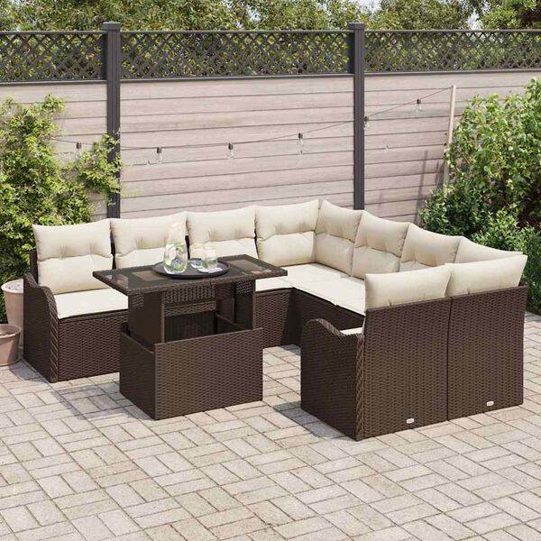 vidaXL Ensemble de canap&eacute; de jardin 9 pcs Marron Poly Rattan