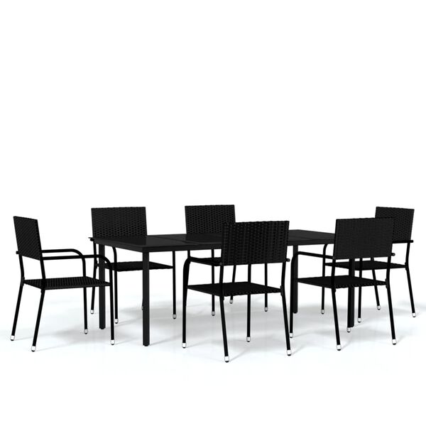 vidaXL Ensemble à manger de jardin 7 pcs Noir