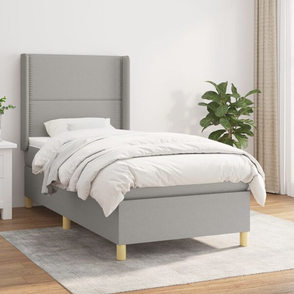 vidaXL Sommier &agrave; lattes de lit et matelas Gris clair 90x190 cm Tissu