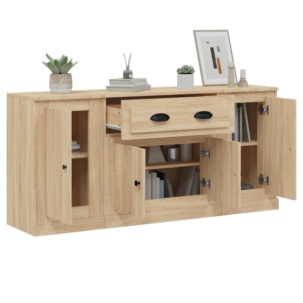 vidaXL Buffets 3 pcs Ch&ecirc;ne sonoma Bois d'ing&eacute;nierie