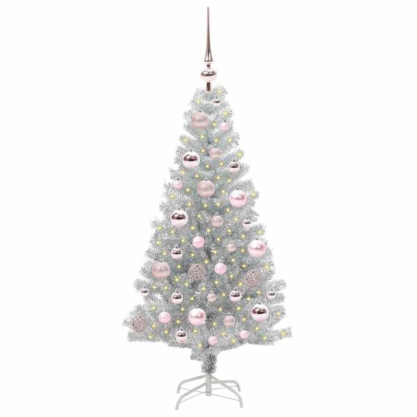 vidaXL Sapin de No&euml;l avec 150 LED avec support Argent 120 cm PET