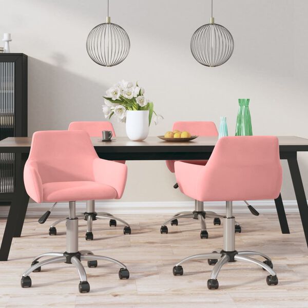 vidaXL Chaises &agrave; manger pivotantes lot de 4 Rose Velours