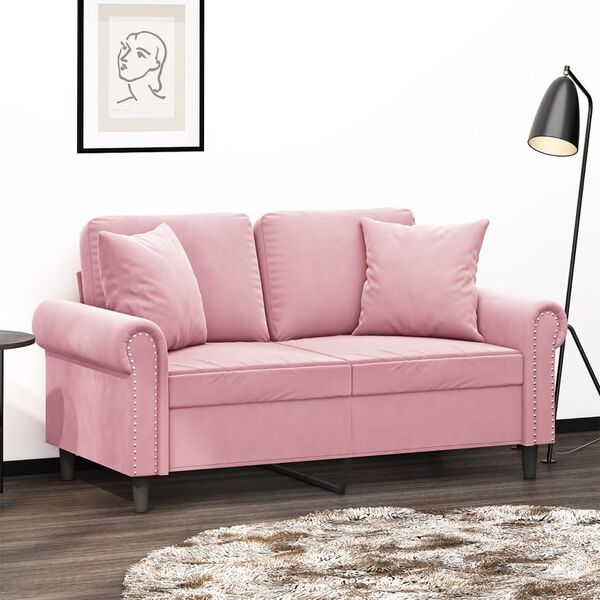 vidaXL Canap&eacute; 2 places avec oreillers d&eacute;coratifs rose 120 cm velours