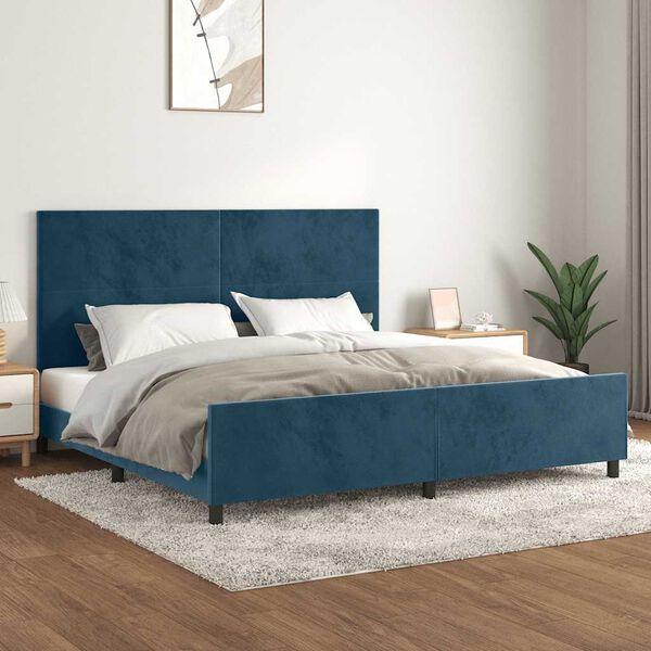 vidaXL Cadre de lit sans matelas bleu fonc&eacute; 200x200 cm velours