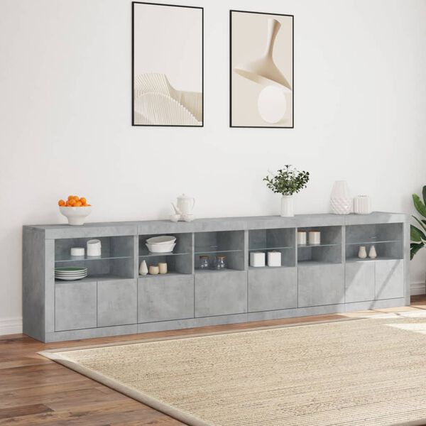 vidaXL Buffet avec lumières LED gris béton 283x37x67 cm
